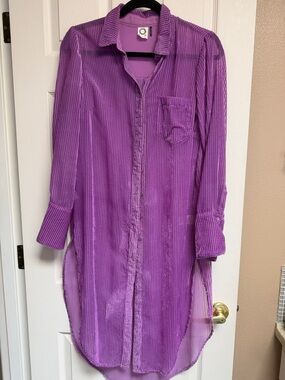 Women's Purple Button-Down Long Shirt